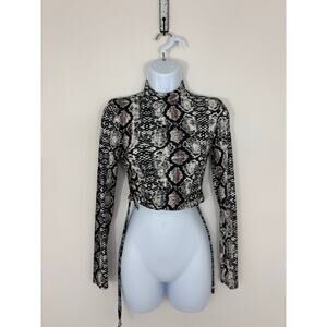 Forever 21 Snake Print Long Sleeve Crop Top Size Small